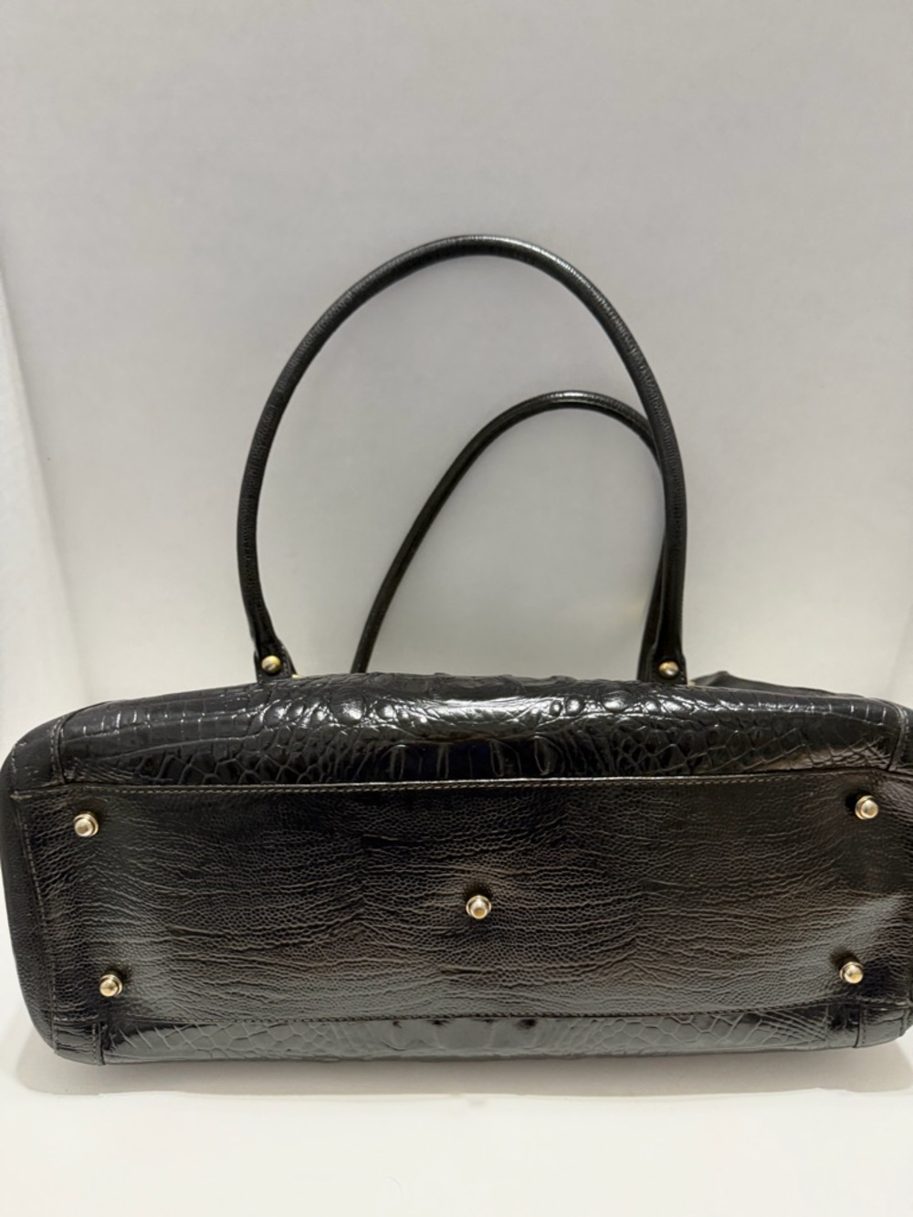 Brahmin Black Croc-Embossed Leather Shoulder Tote - Picture 8 of 9